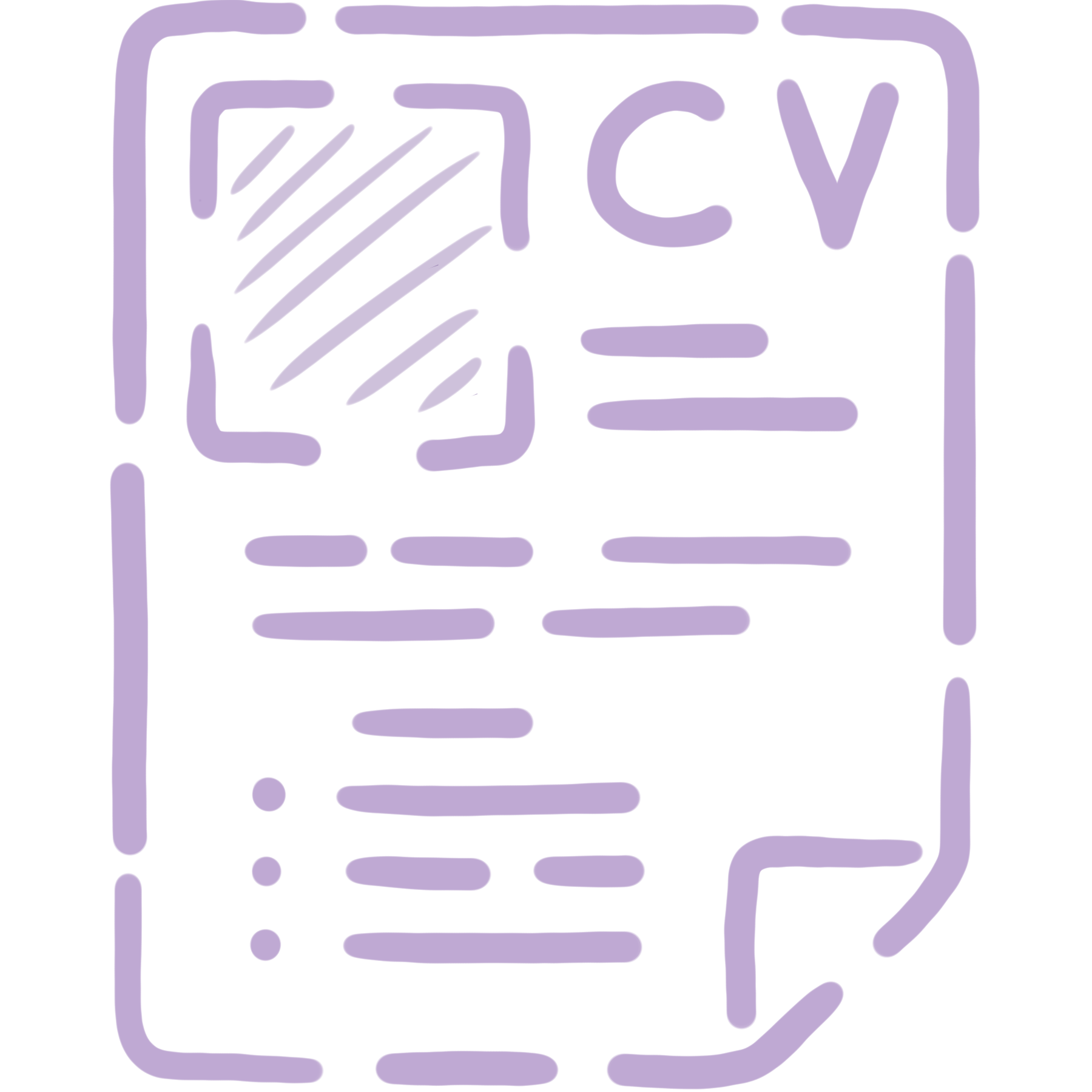 Dessin violet qui représente un CV.