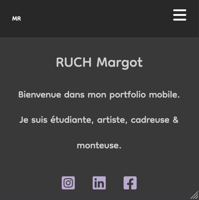 Capture d'écran du début du portfolio mobile de Margot RUCH